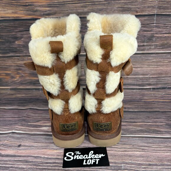 Ugg Becket Boots Water Resistant Brown Leather Sheepskin Lined Women's Size 6 - Picture 4 of 8